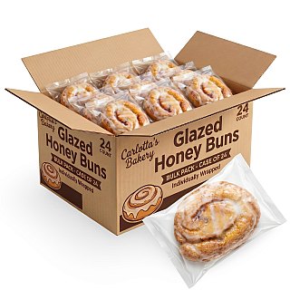 Carlotta's Bakery Glazed Honey Buns 24 Count, Individually Wrapped Sweet Cinnamon Swirl Pastries - Specialty Snack by Carlotta's Bakery