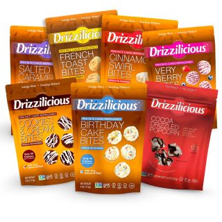 Drizzilicious Mini Rice Cake Bites 7 Flavor Variety Pack: Birthday, Cinnamon, Cookies & Cream, French Toast, Salted Caramel, Popcorn and Very Berry - Specialty Snack by Drizzilicious