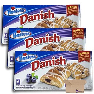 Hostess Blueberry Danish Value Pack | Individually Wrapped | 6 Count Box | Pack of 3 (18 Total Danish) - Specialty Snack by Hostess